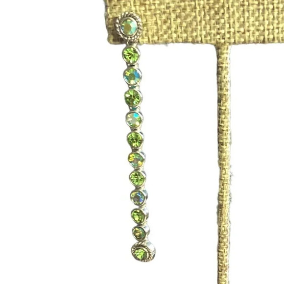 Unbranded Pierced 3" L x 1/4" W Green & Silver Rhinestone Daggle Women's Earring - Picture 2 of 5